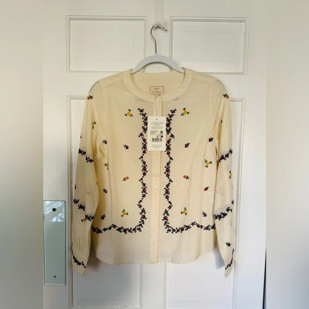 Sezane Elvio Shirt - Sézane X Lucia Vergara Ecru With Margarita Embroidery - Picture 3 of 6